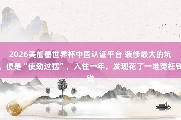 2026美加墨世界杯中國認證平臺 裝修最大的坑，便是“使勁過猛”，入住一年，發現花了一堆冤枉錢