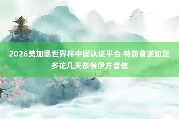 2026美加墨世界杯中國認證平臺 特朗普遂知足多花幾天恭候伊方音信